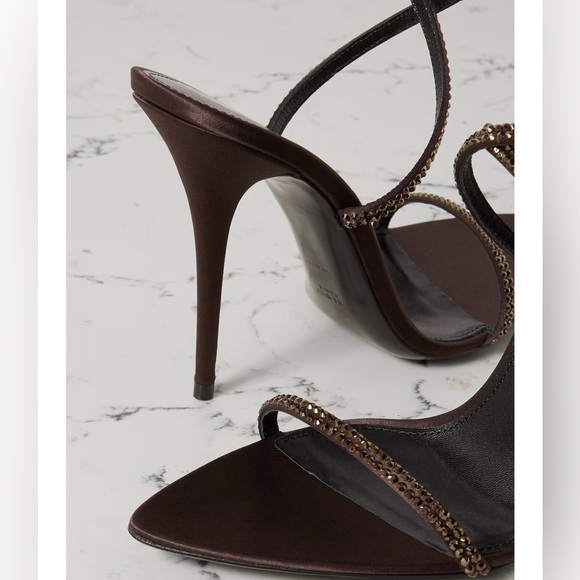 Saint Laurent Ava Sandals in Crepe Satin with Rhinestones in Brown EU 36 1390$ - Picture 8 of 14